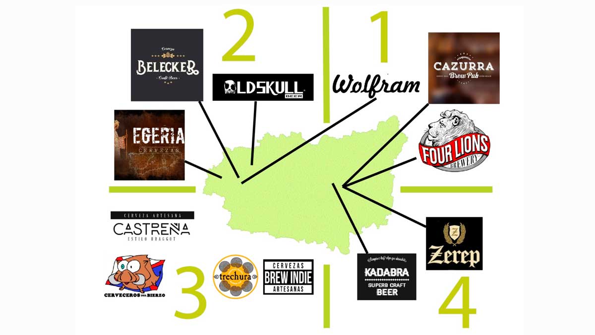 Mapa de productores de cerveza en la provincia de León, diferenciados por el modo de elaboración. | ACCL