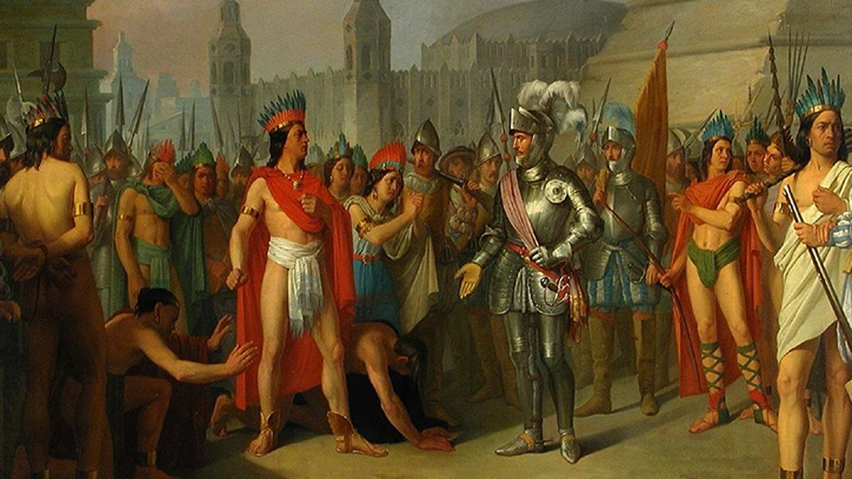 Cortés y Cuauhtémoc en ‘Prisión de Guatimocín’, obra de Carlos Esquivel y Rivas, 1854. Colección Museo del Prado