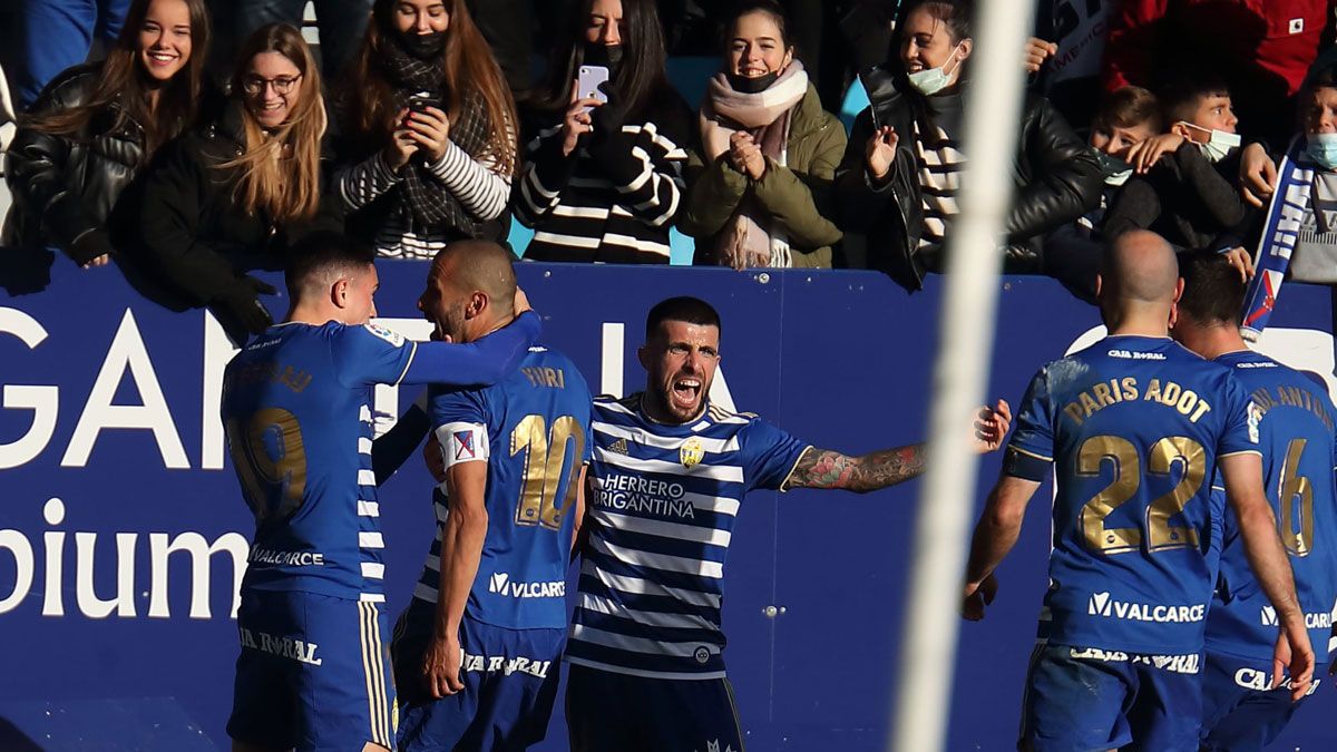 Espiau, Yuri y Medina celebran un gol frente al Leganés. | LALIGA