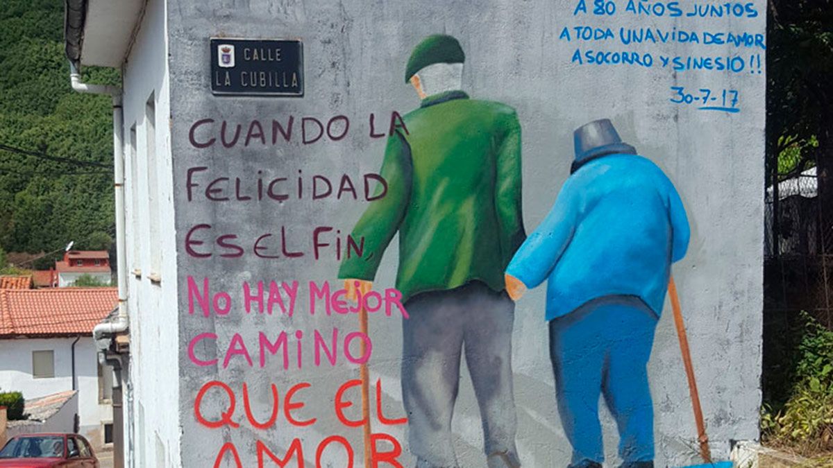 Imagen del mural que Sergio Canga dedicó a la pareja en Ciñera. | L.N.C.
