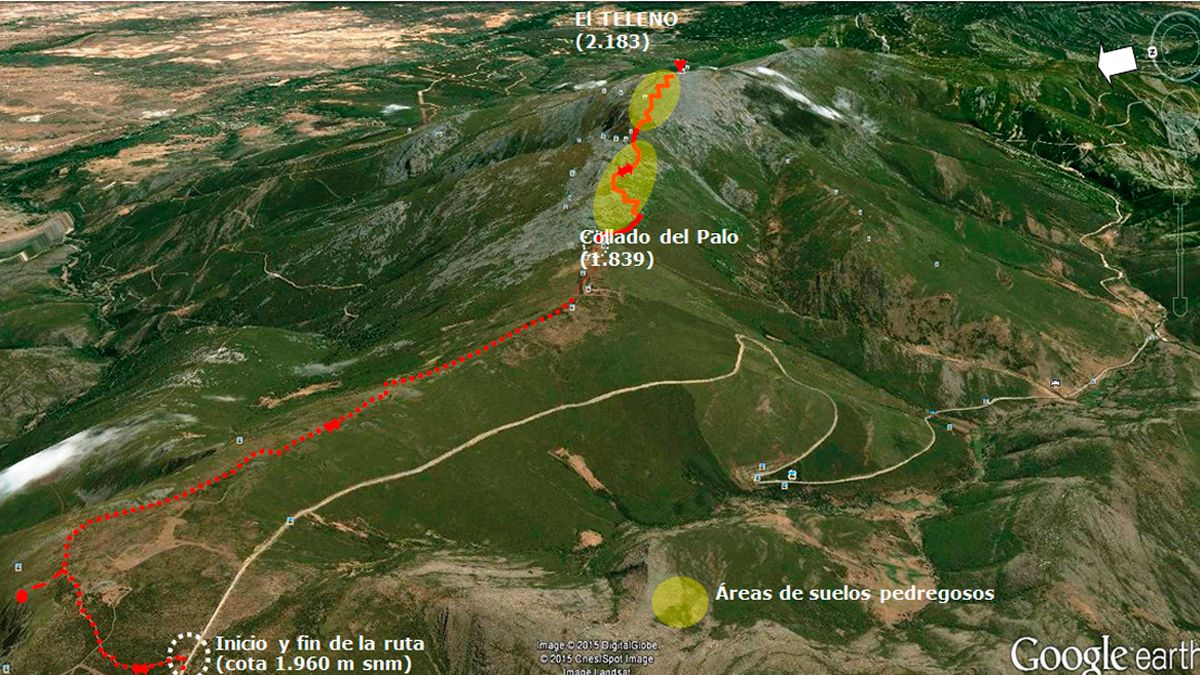 Ubicación de la ruta ‘Ascenso a la cumbre del Teleno’ en Google Earth.