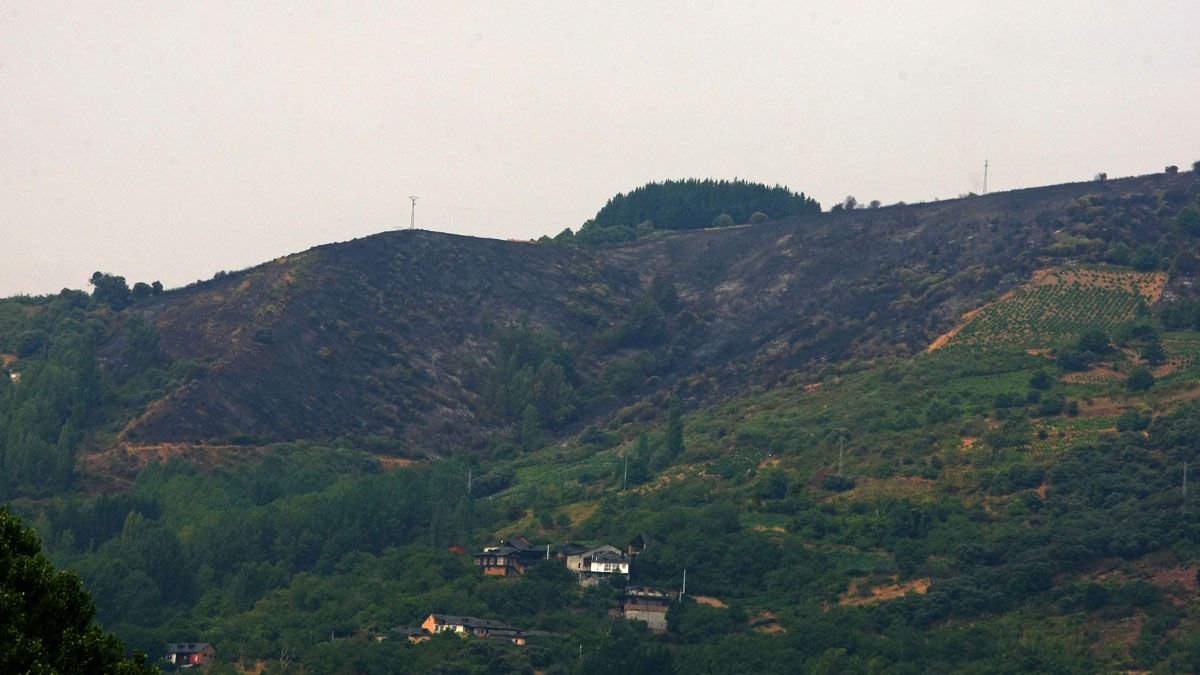 El fuego en Corullón calcinó parte de la ladera conocida como El Cerro. | César Sánchez (Ical)