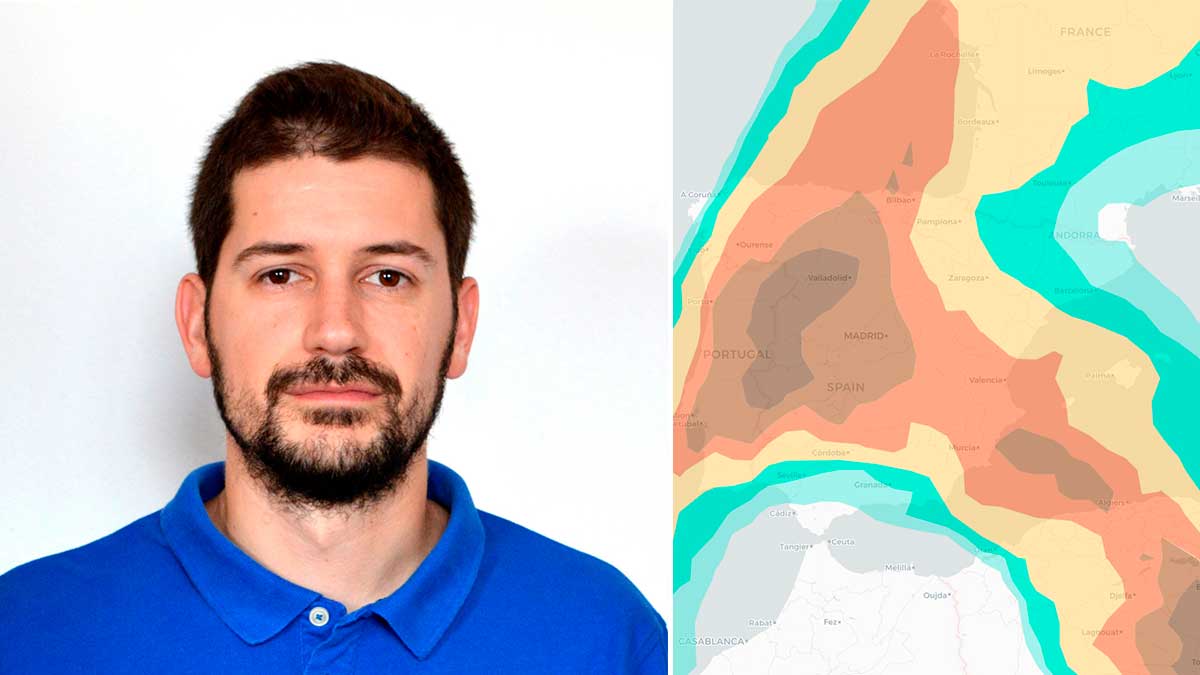 Miguel Castrillo y un modelo de predicción de polvo del desierto de esta semana. | L.N.C.