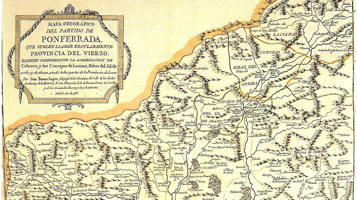 Detalle de un mapa histórico de la Provincia del Vierzo, 'con V'.