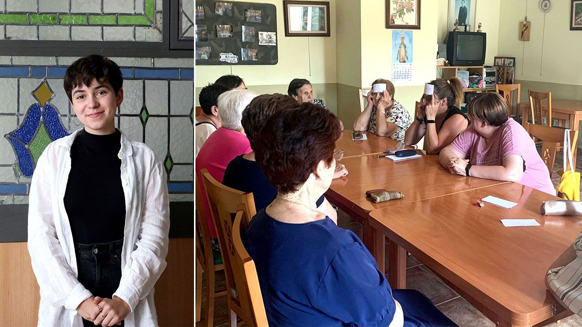 Paula Iglesias y una de las dinámicas realizadas en La Vecilla. | L.N.C.