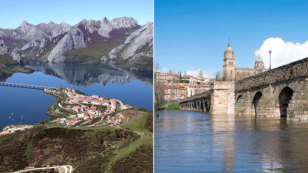 Imagenes de Riaño (izquierda) y del Tormes a su paso por Salamanca. | ICAL