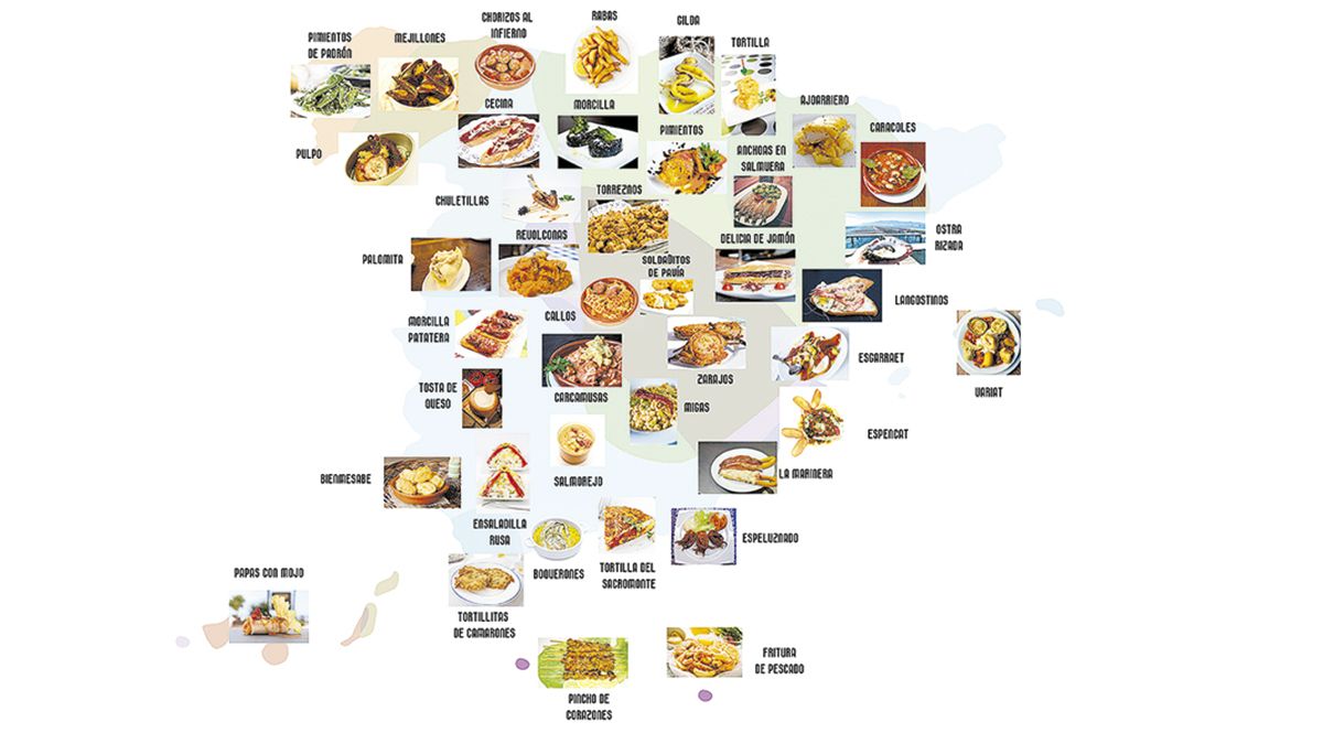 ‘Gastromapa’ elaborado para el Día Mundial de la 2019 por la Asociación Saborea España. | DIAMUNDIALDELATAPA.ES