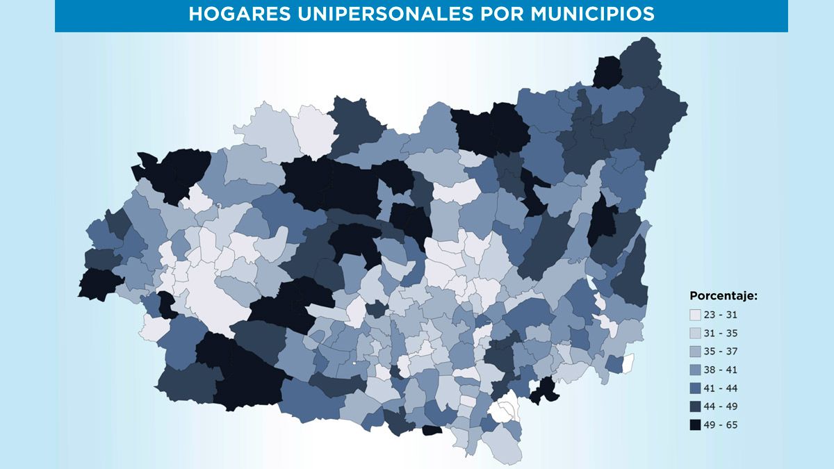 Gráfico con el porcentaje de hogares unipersonales en todos los municipios de León. | L.N.C.