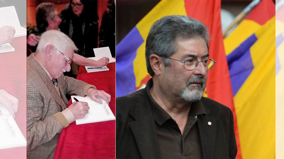 Miguel Ángel Fernández y Paco Robles firmando ejemplares del libro en León. | L.N.C.