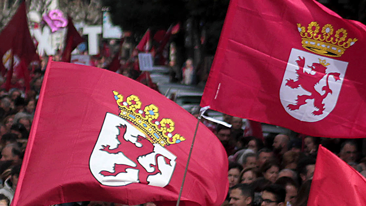 Banderas de la León, en la manifestación del pasado 16 de febrero. | Ical