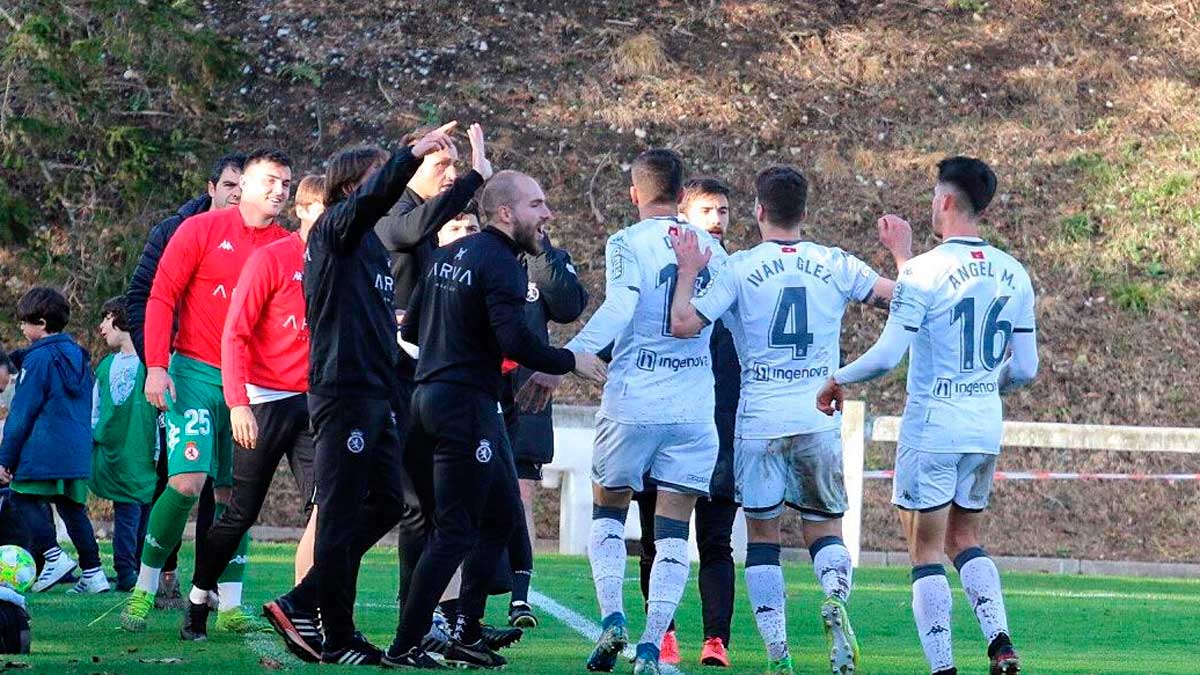 La Cultural celebra un gol con el banquillo. | IRENE RC