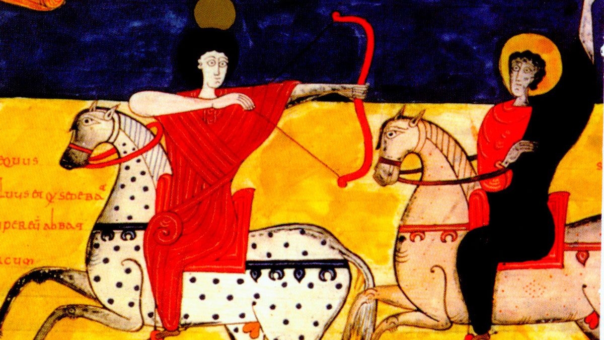 Representación medieval de los jinetes del Apocalipsis en el Beato de Liébana.