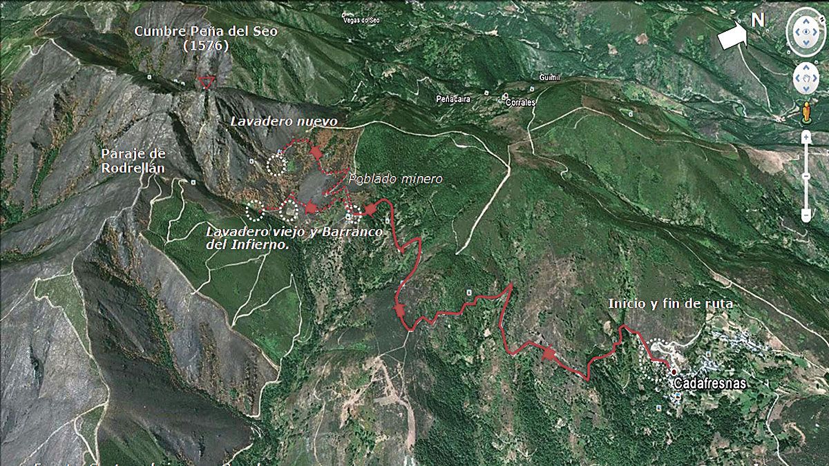 Ubicación de la ruta 'Un paseo por la Peña del Seo',  en Google Earth.