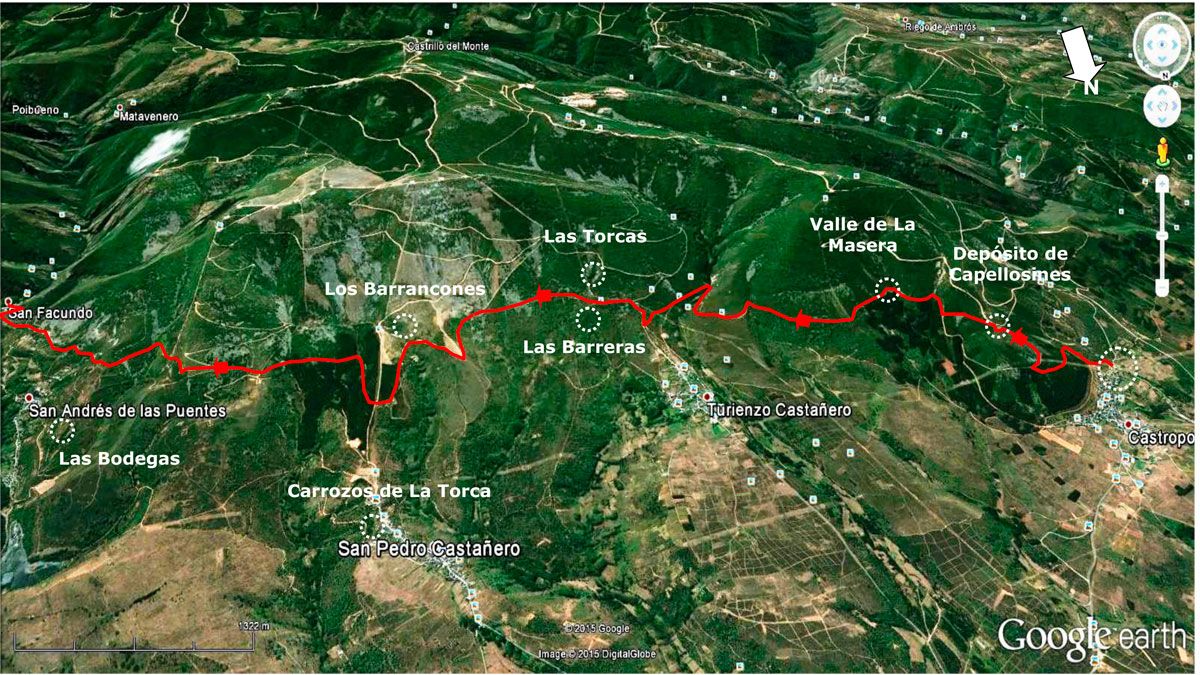 Ubicación de la ruta ‘Caminando por El Redondal’,  en Google Earth.