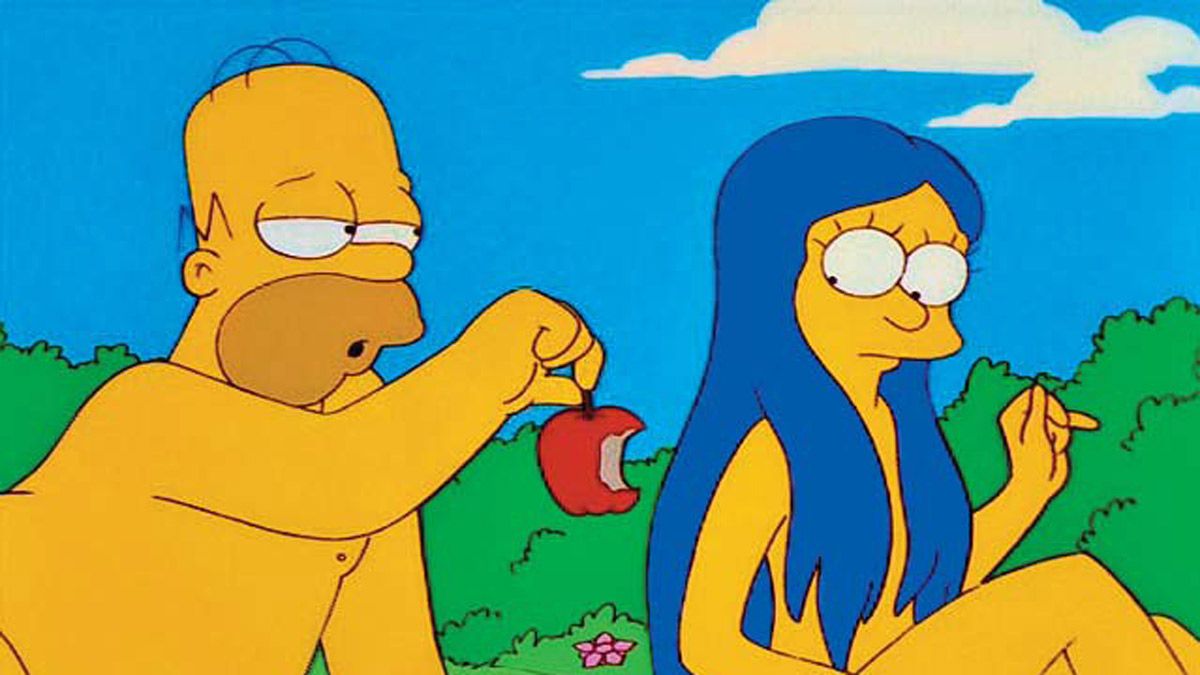 Homer y Marge representando a Adán y Eva en uno de los capítulos de 'Los Simpson' de temática religiosa. | L.N.C.