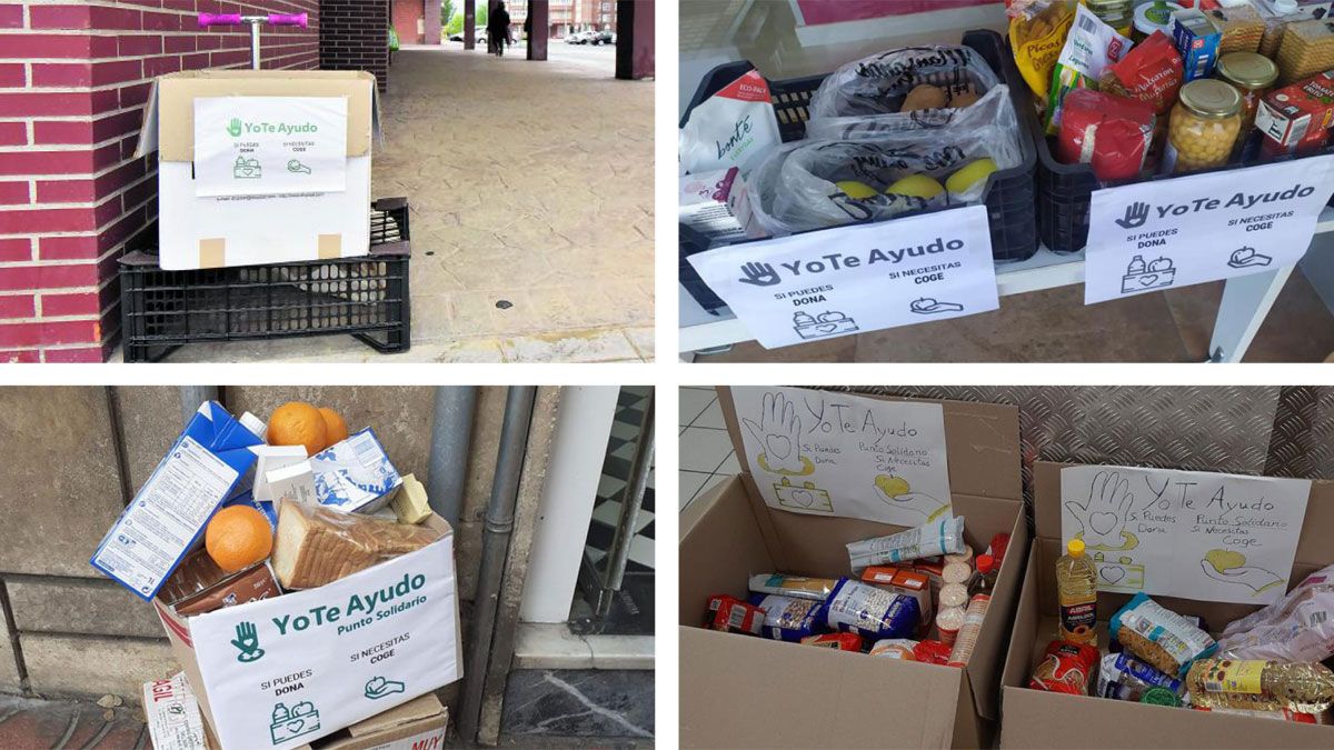 Algunas de las cajas solidarias que se han colocado en calles y a la puerta de varios supermercados de León capital y el resto de la provincia. | SAÚL ARÉN / L.N.C.