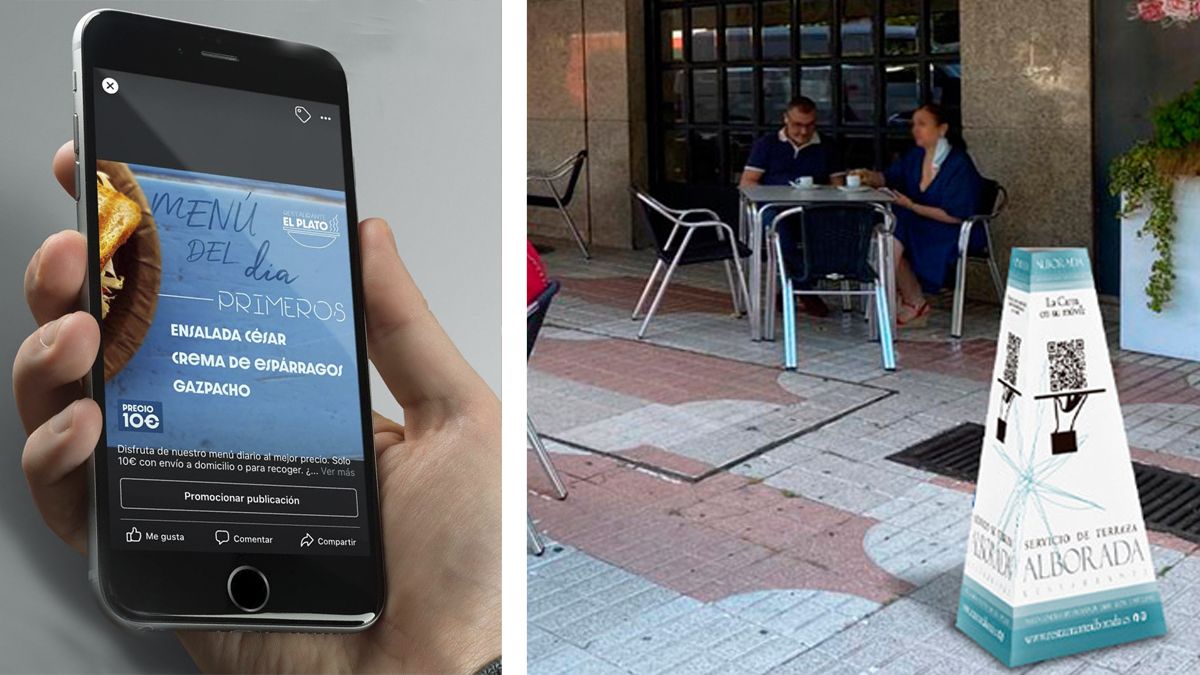 Así luce una terraza leonesa con un 'tótem' para consultar la carta desde el móvil. | L.N.C.