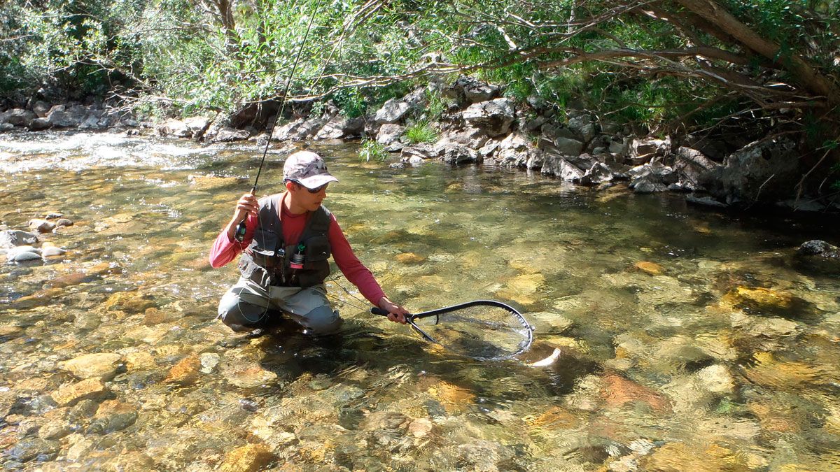 Un joven aficionado pesca en el río Curueño. | R.P.N.