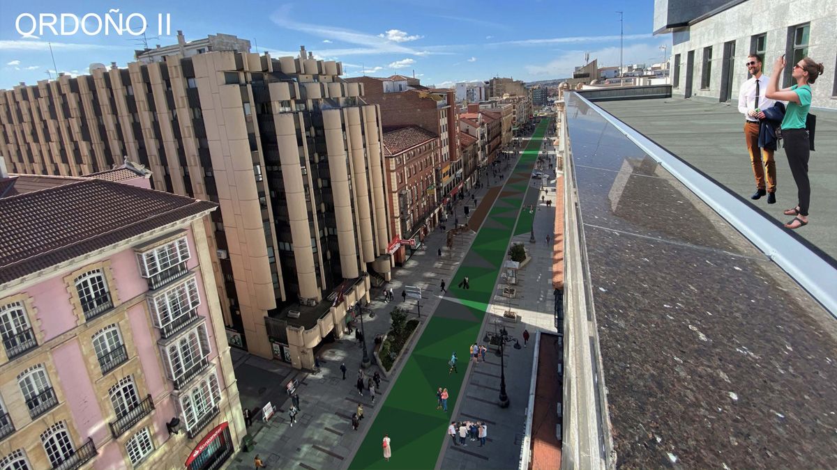 Recreación virtual de la nueva imagen que presentará Ordoño II, la principal avenida de la capital leonesa. | L.N.C.