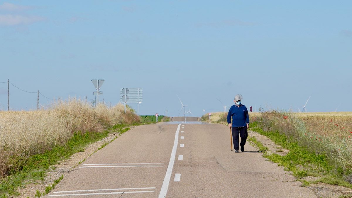 Imagen de archivo de un hombre paseando por el margen de una carretera durante la 'nueva normalidad'. | ICAL
