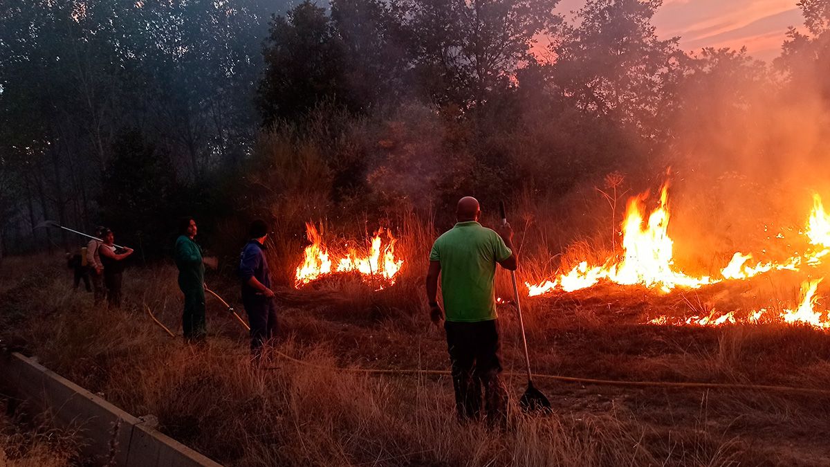 Varios vecinos de la localidad ayudando en las tareas de extinción. Varios vecinos de la localidad ayudando en las tareas de extinción.