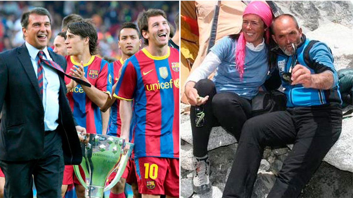 Laporta celebra un título de liga junto a Messi; Pasaban y Oiarzabal, en una subida al Everest. | SPORT / EL COMERCIO