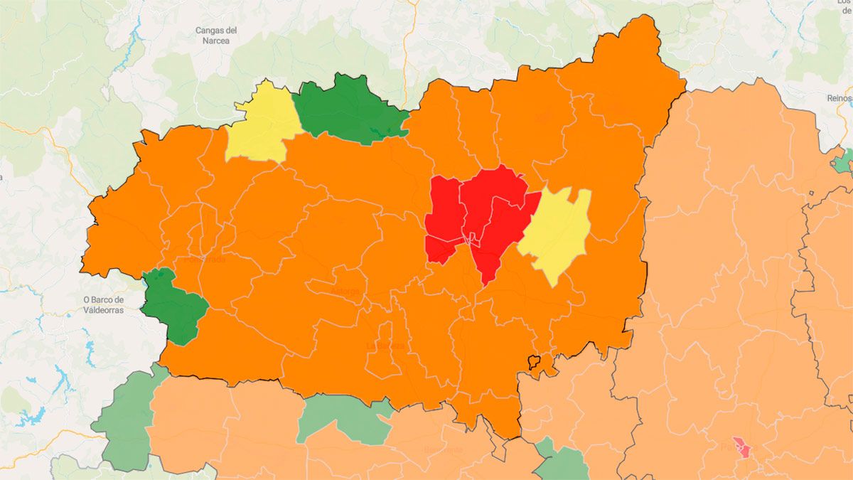 El mapa epidemiológico que muestra el estado de las zonas básicas de salud de León. | L.N.C.