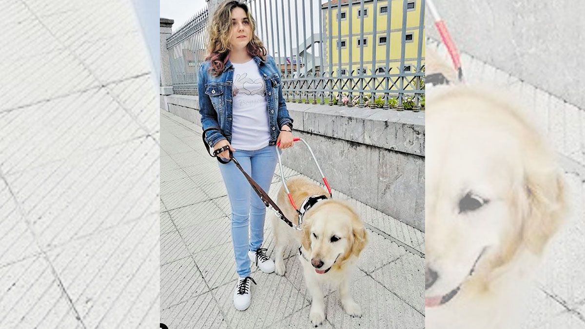 Carmen con su guía, la perra Luna. Carmen con su guía, la perra Luna.