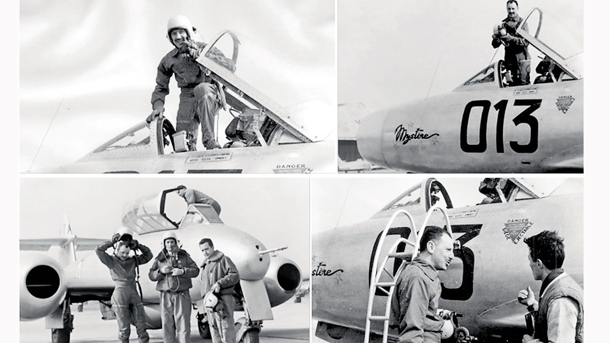 Imágenes de Demetrio Zorita preparándose para el vuelo en el que consiguió atravesar la barrera del sonido. | ARCHIVO DE LA FAMILIA ZORITA RIECKERS