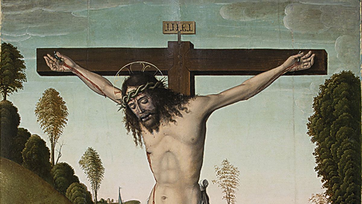 Detalle de 'Crucifixión', pintura al temple sobre tabla, atribuida al Maestro de Astorga.