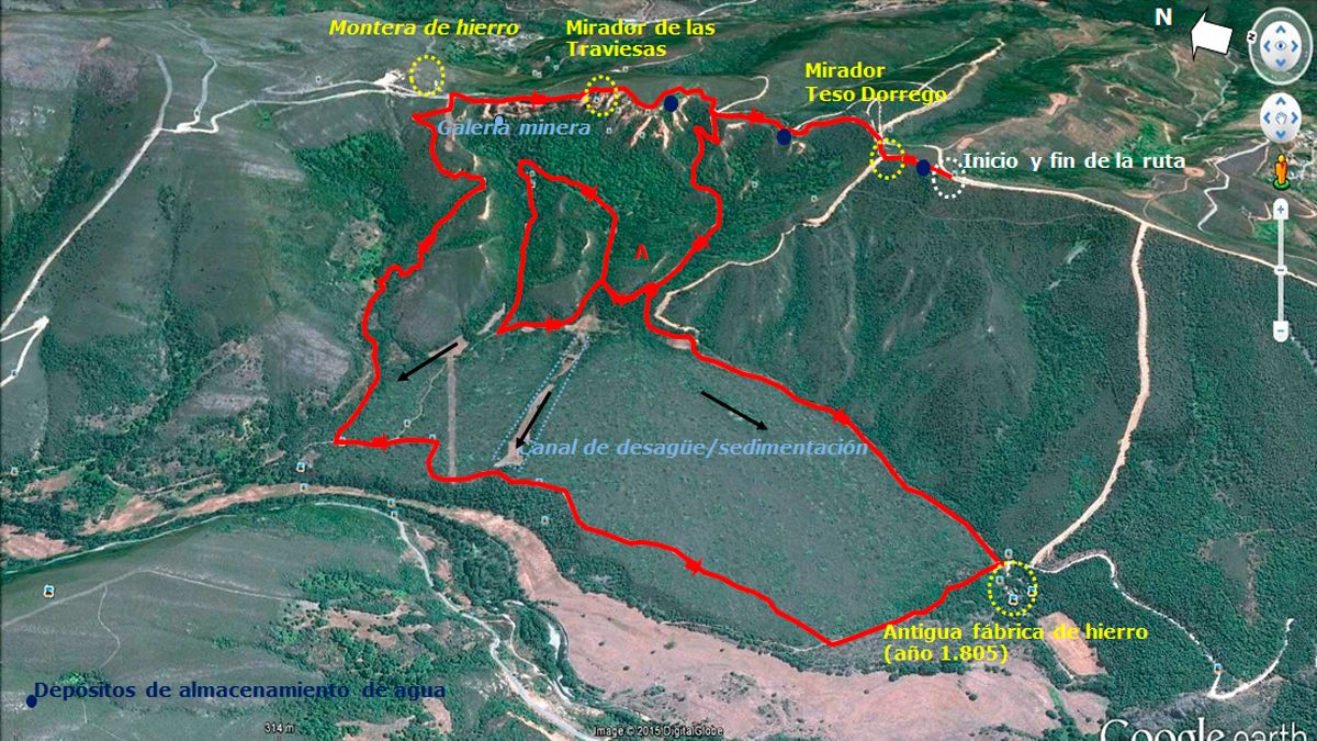 Ubicación de la ruta 'Un paseo por La Leitosa' en Google Earth.