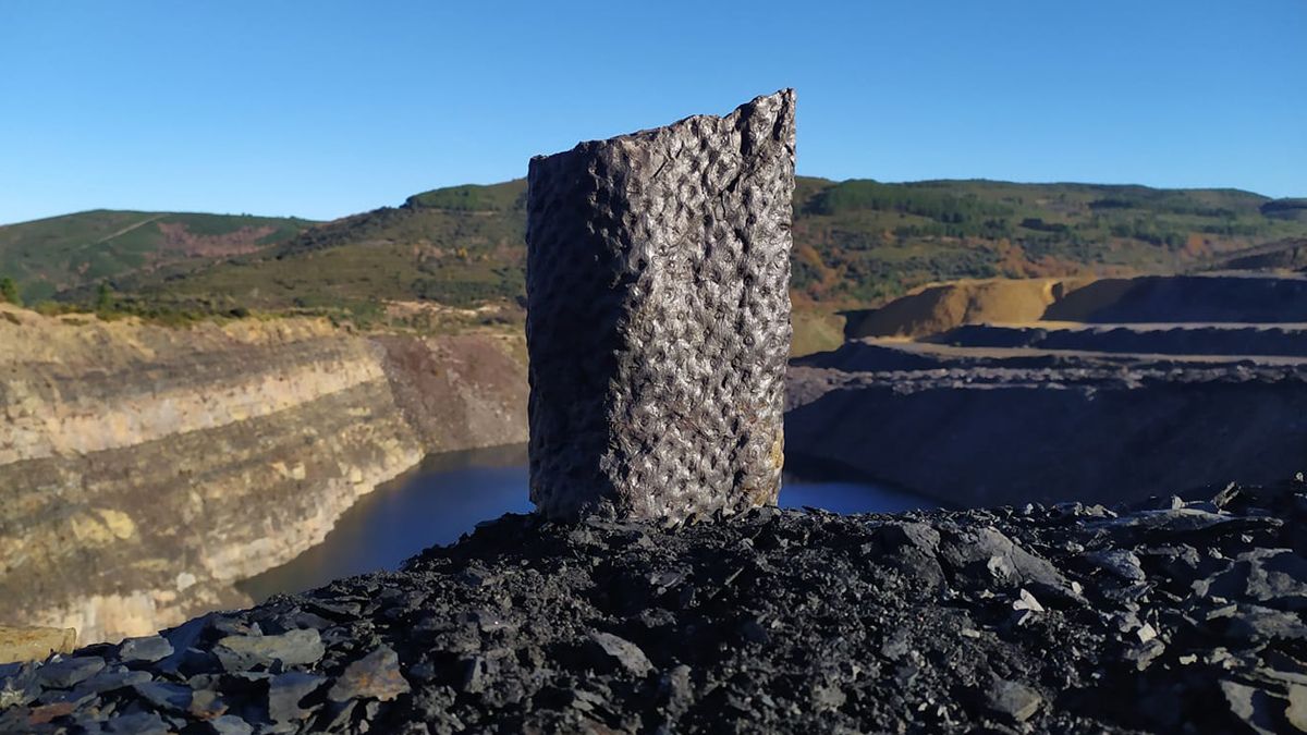 Imagen de la Gran Corta con un llamativo fósil en primer plano, captado por los responsables del Aula Paleobotánica, que estudia este patrimonio. Imagen de la Gran Corta con un llamativo fósil en primer plano, captado por los responsables del Aula Paleobotánica, que estudia este patrimonio.