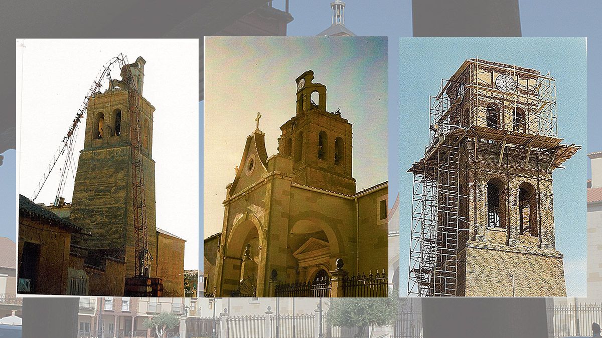 La grúa había sido instalada precisamente para arreglar la torre. | Imágenes cedidas por SEGUNDO TEJEDOR