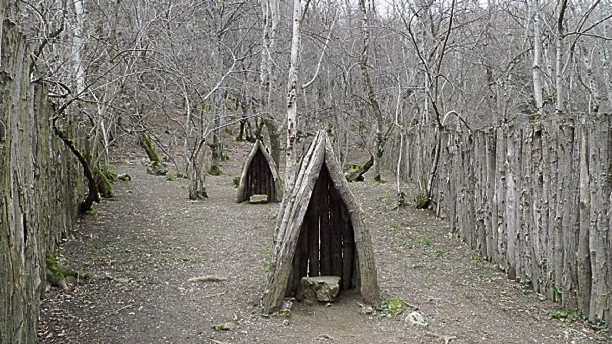 Escondites para los participantes en la trampa, de espaldas al lobo para azuzarlo al pasar.