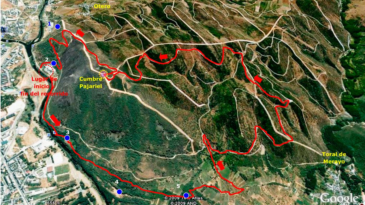 Ubicación de la ruta "Un paseo por el Monte Pajariel" en Google Earth.