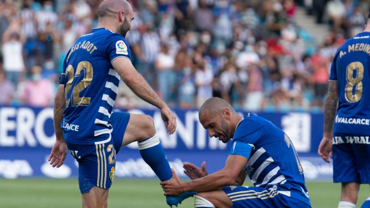 Paris y Yuri, durante la celebración del tanto del lateral. | LA LIGA