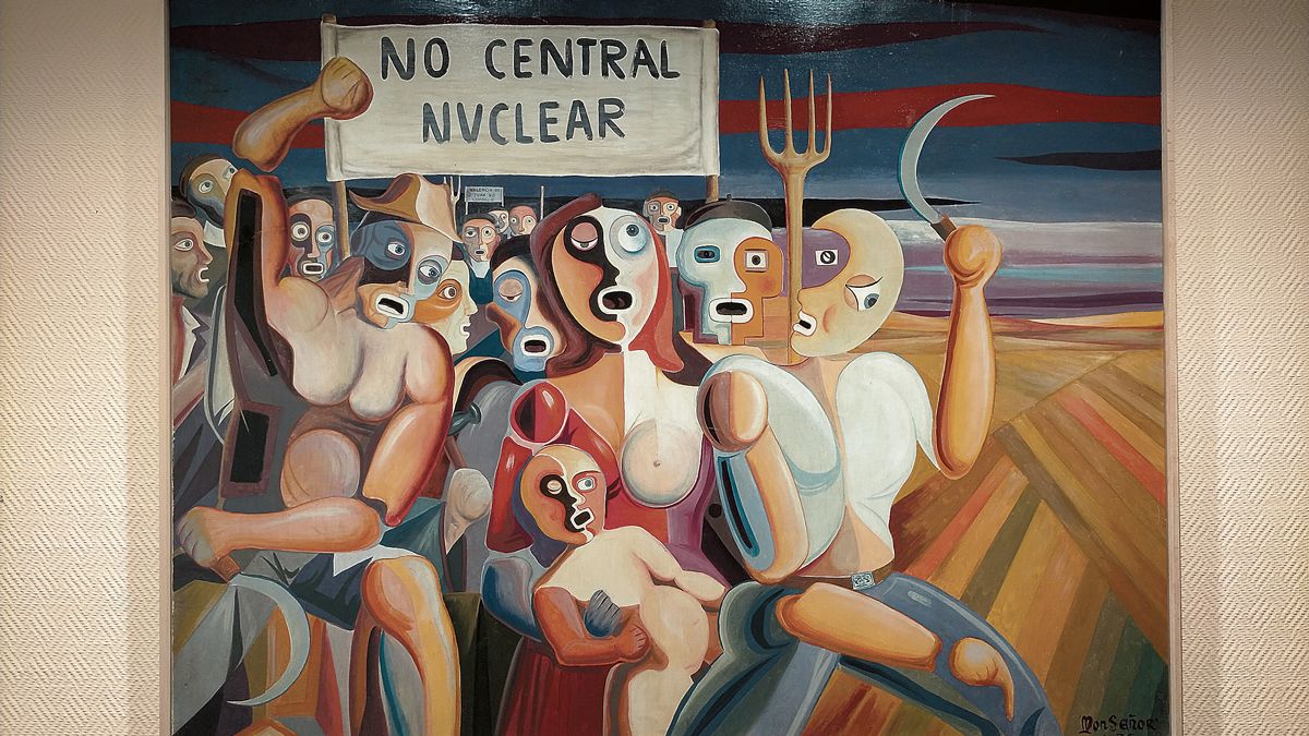 Cuadro que plasma lo vivido en Valencia de Don Juan con motivo de la oposición de los vecinos a la apertura de una central nuclear. | T.G.