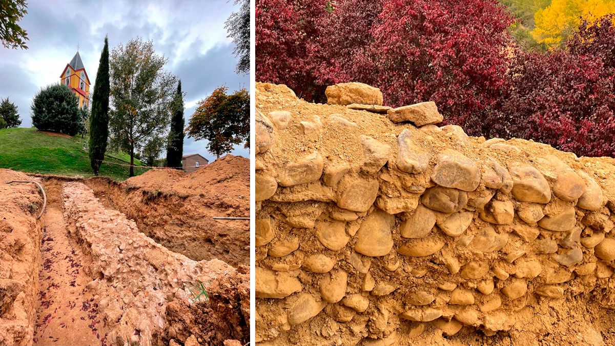 Excavaciones realizadas en el parque de la iglesia de Almanza. | L.N.C.