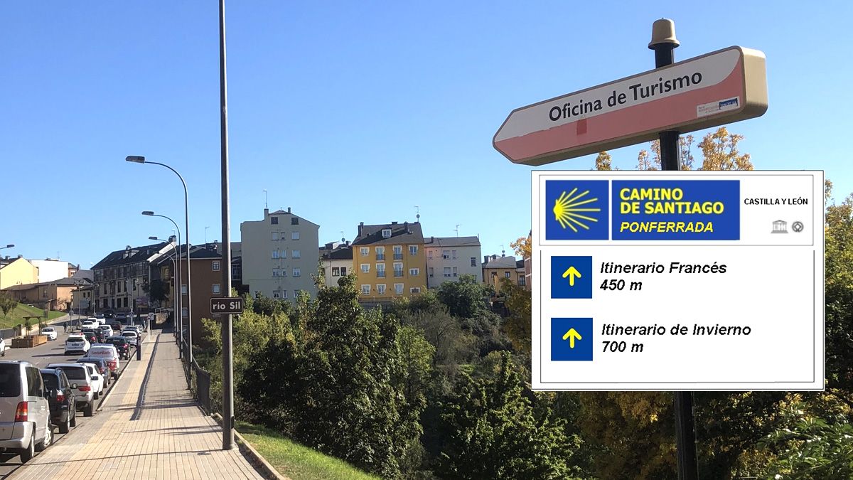 Vías denuncia que muchas señales en Ponferrada incumplen las directrices establecidas por el Consejo Jacobeo Nacional.