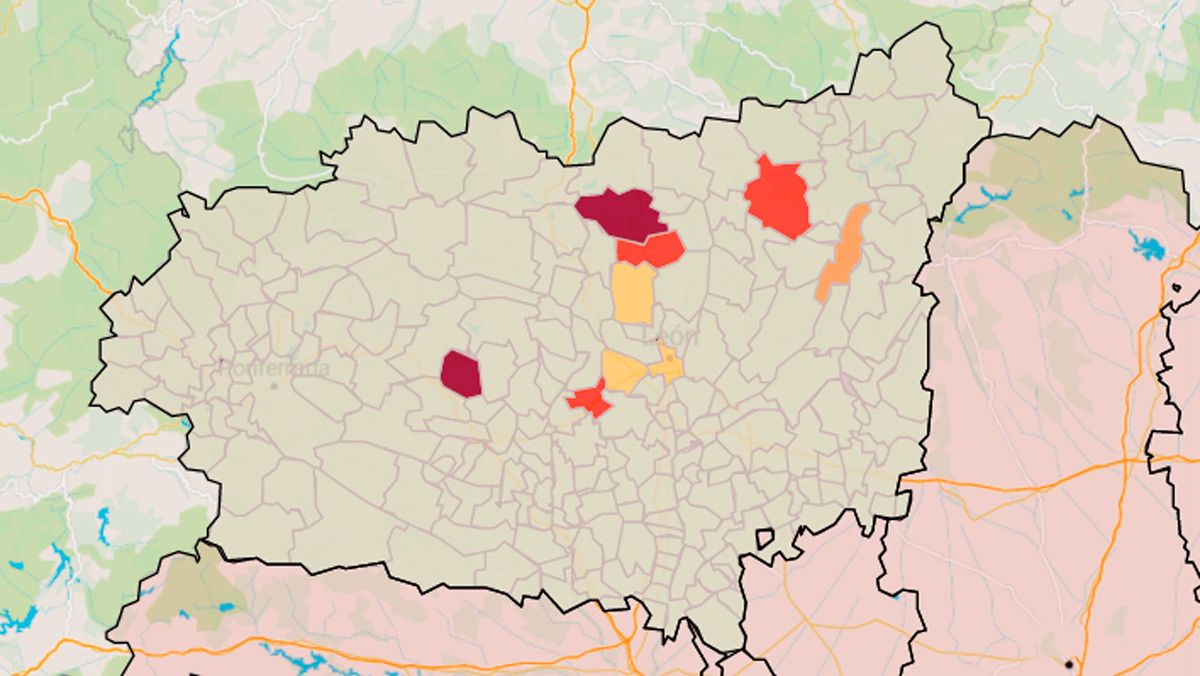 Mapa de la incidencia acumulada en León ofrecido por el portal de transparencia de la Junta de Castilla y León. | L.N.C.