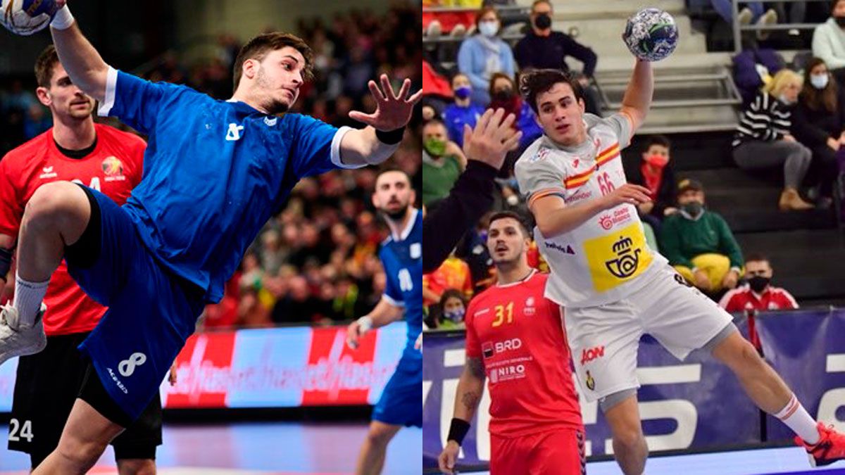 Liapis y Gonzalo, durante los encuentros de Grecia ante Bélgica y de España ante Rumanía. | EHF / RFEB