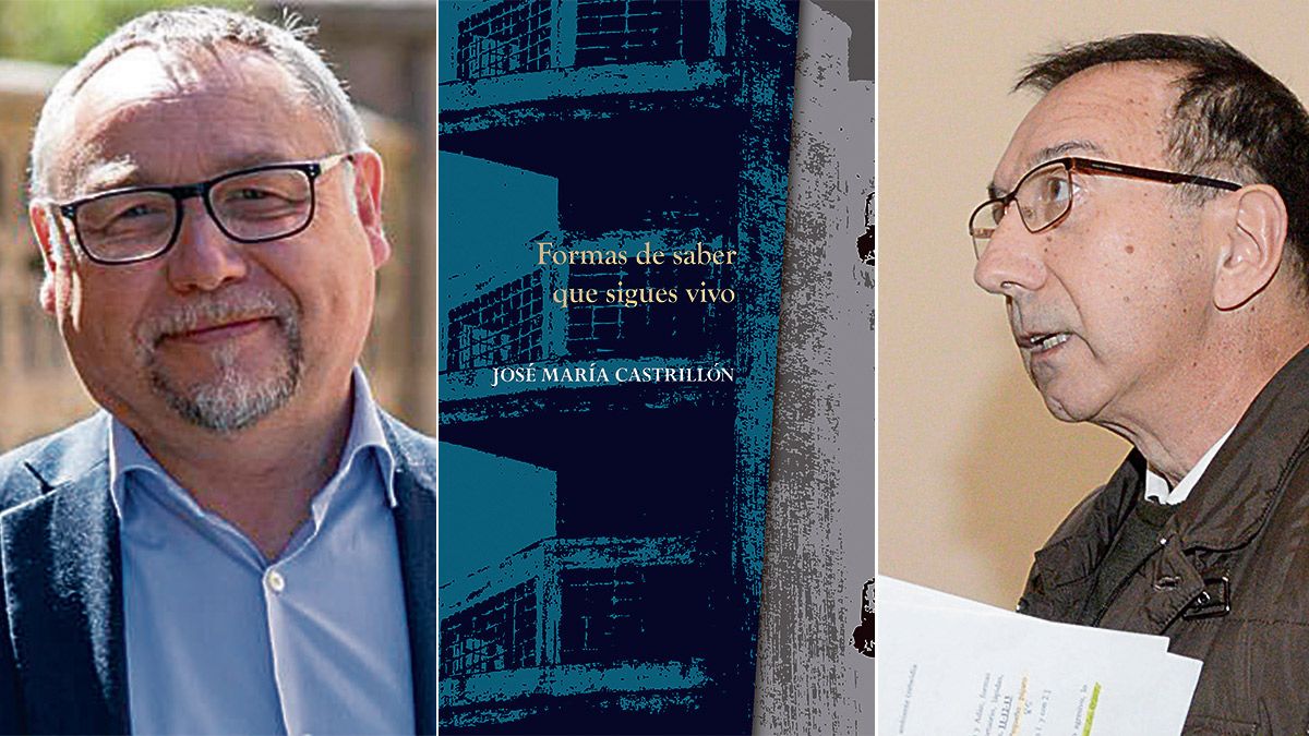 Jose María Castrillón, la portada del poemario y Tomás Sánchez Santiago. | L.N.C.