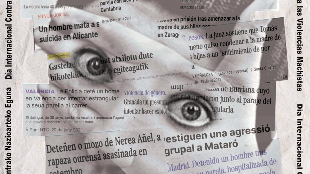 Detalle del cartel de CGT para el 25-N, con el lema 'Are los ojos ante la s violencias machistas'.