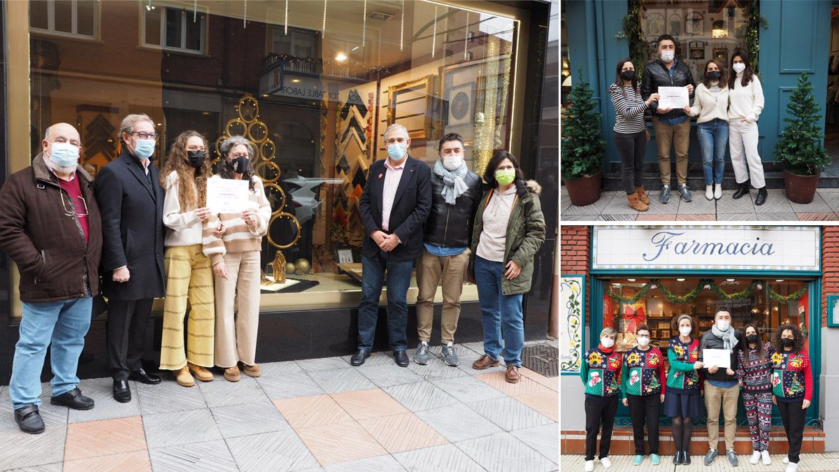 Saira Marquetería, Doña Gila y La farmacia de Ana, los tres negocios ganadores del concurso de escaparates navideños de este año. | L.N.C.