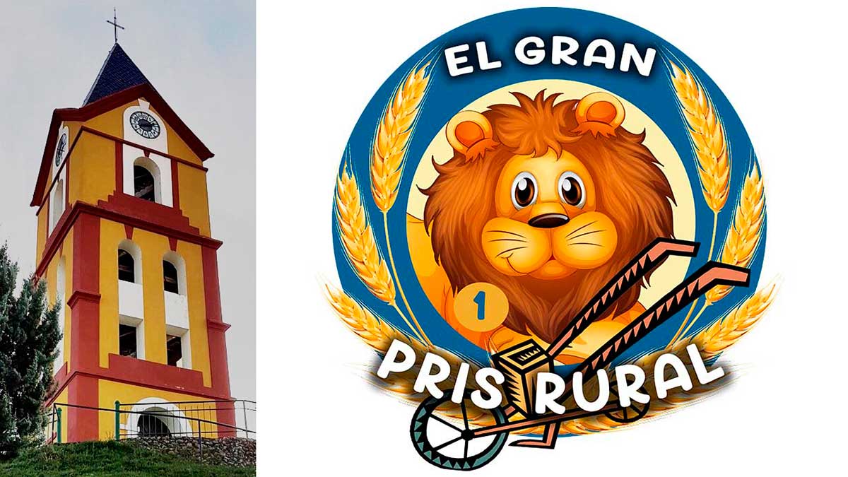 Torre de Almanza y logo de 'El Gran Pris rural', inspirada en el del programa de televisión. | L.N.C.