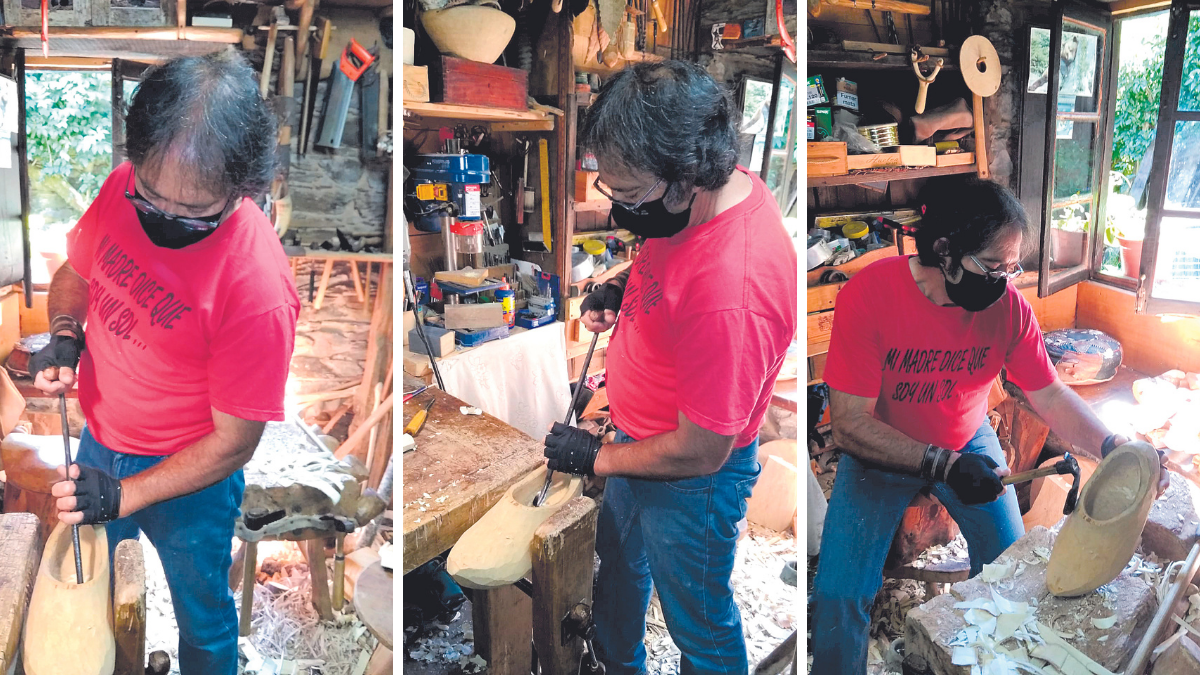 Domingo, "el último galochero", en diferentes fases de la faena artesana. | FULGENCIO FERNÁNDEZ
