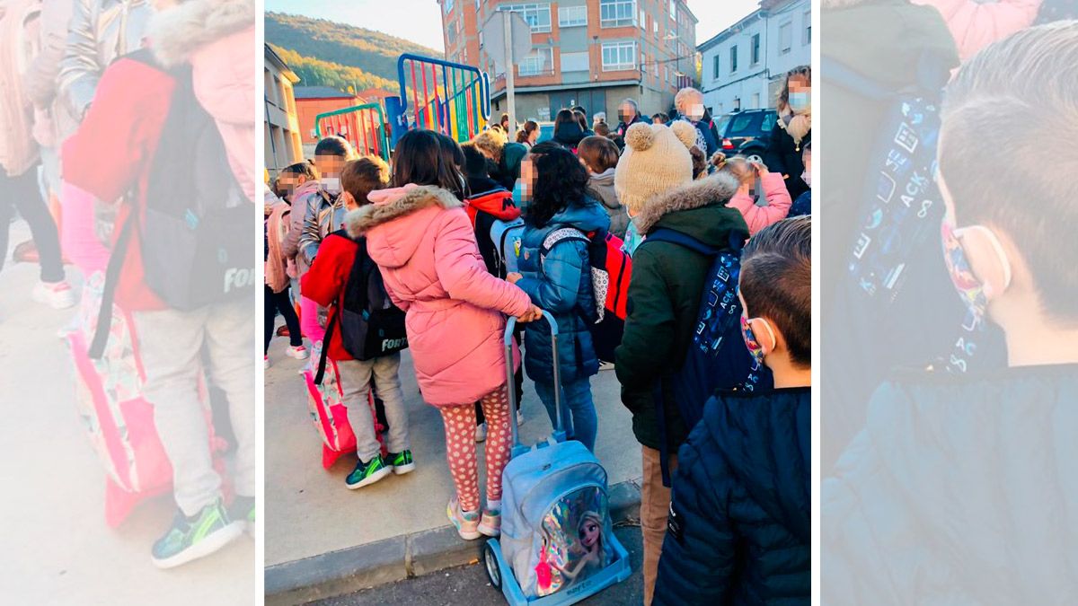 Aglomeración a la entrada del colegio de Cistierna. | L.N.C.