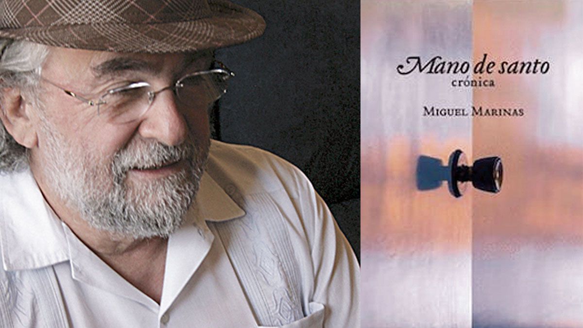 Miguel Marinas, fallecido en 2021, y su último libro, ‘Mano de santo’, en el que recrea sus años en León y hoy se presenta en El Gran Café. | L.N.C.
