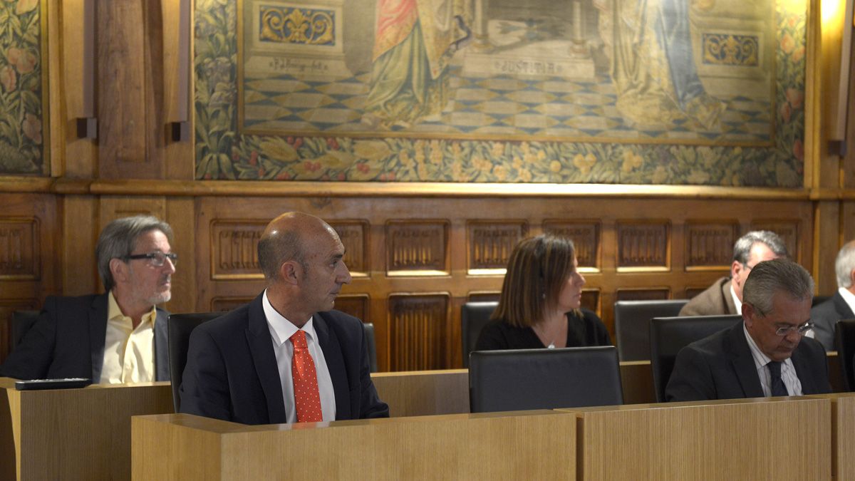 A la izquierda, atrás, el diputado provincial de Coalición por el Bierzo, Pedro Muñoz, ayer en el pleno de Diputación. | MAURICIO PEÑA