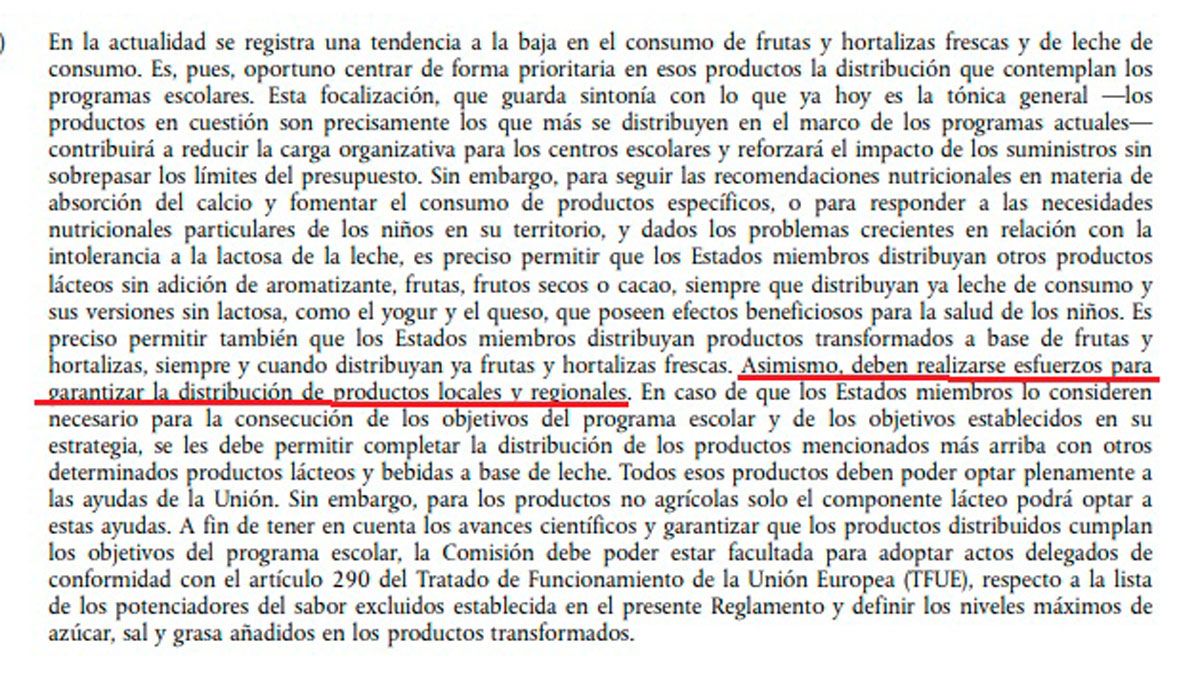 Parte del reglamento europeo en el que hace referencia a la compra de esos productos.